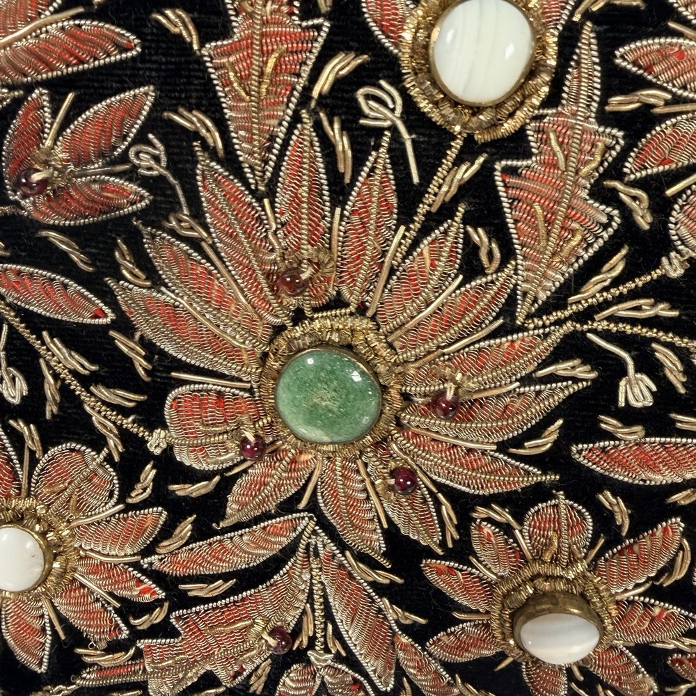 Vintage Evening Handbag Floral Embroidered & Gemstones Clutch Purse FLAW - Picture 7 of 16